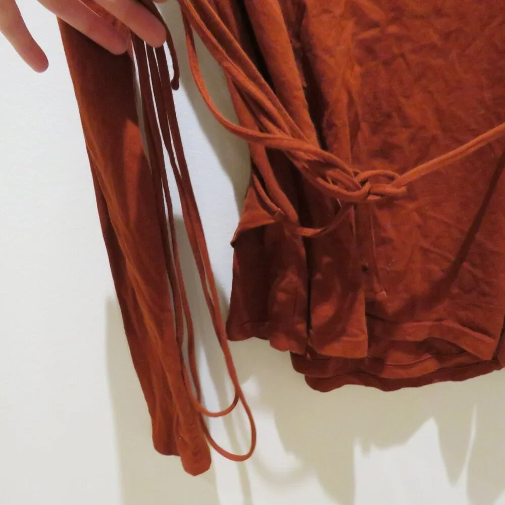 REBECCA TAYLOR Slim Wrap Blouse in Cayenne Fall Minimalist Office Cotton Alpaca - Picture 10 of 13